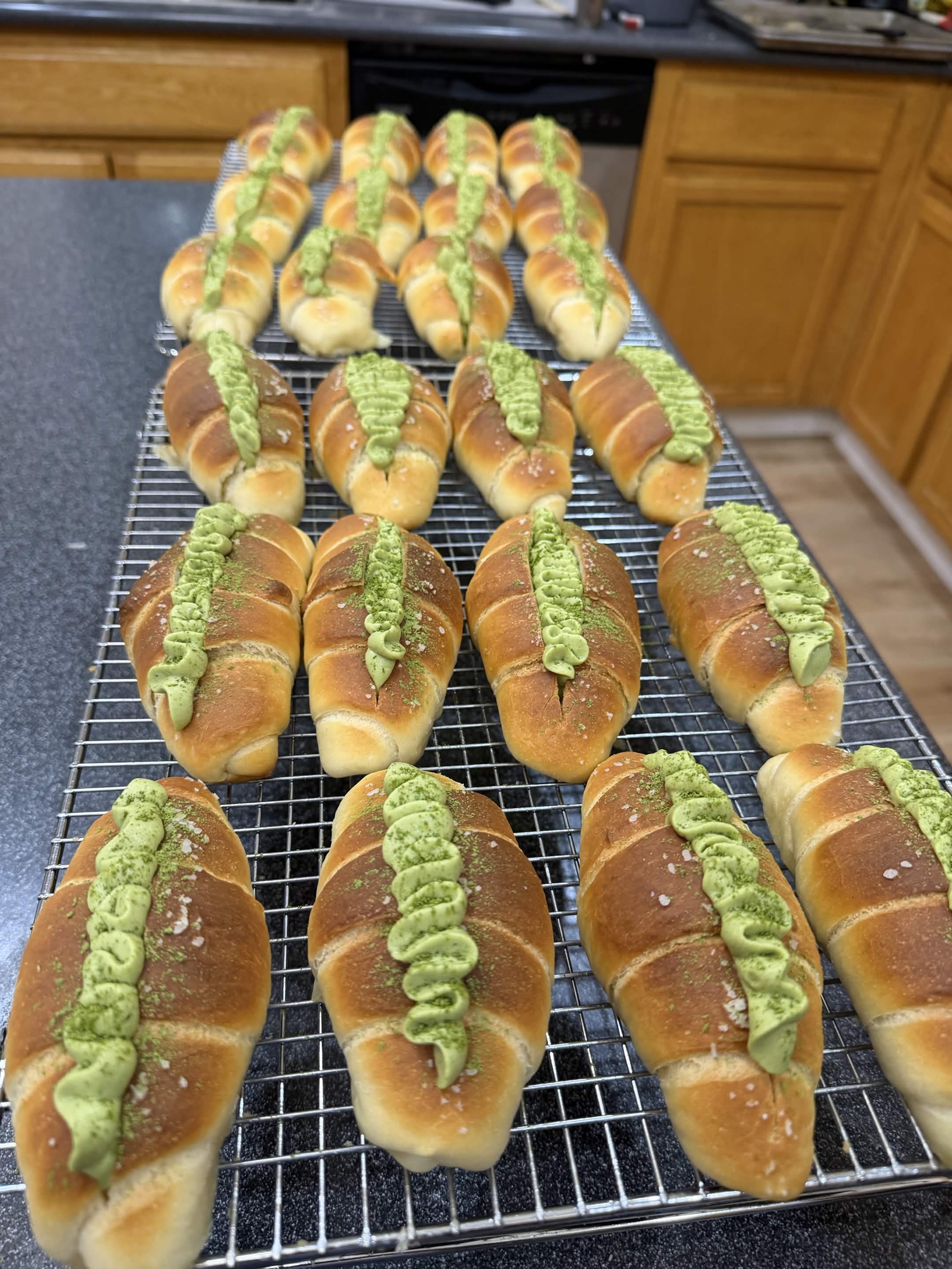 Salt bread variation with matcha cream