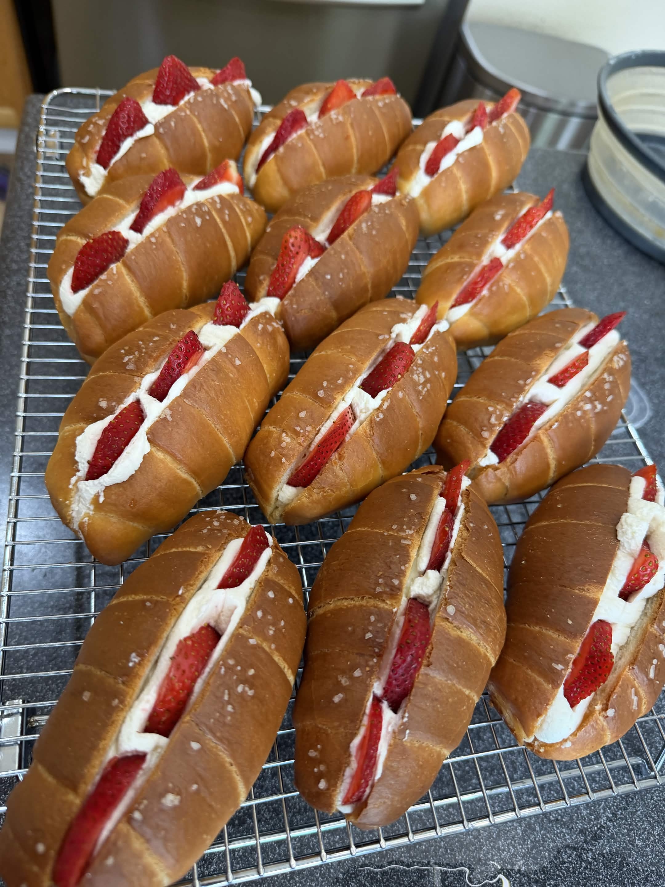Salt bread variation with strawberry cream