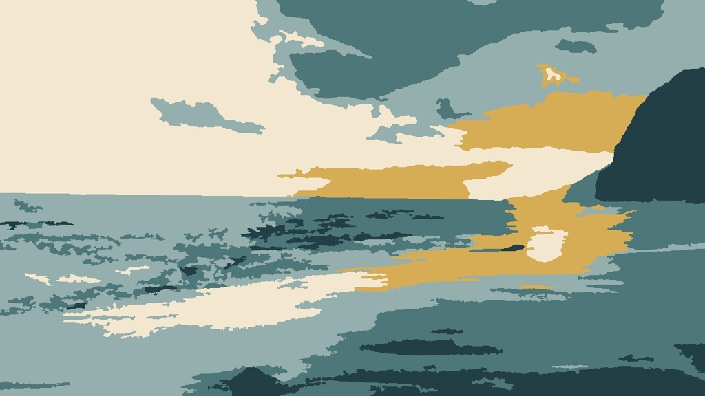 The coast reduced to five cream, gold, and teal color layers by Layerpress.