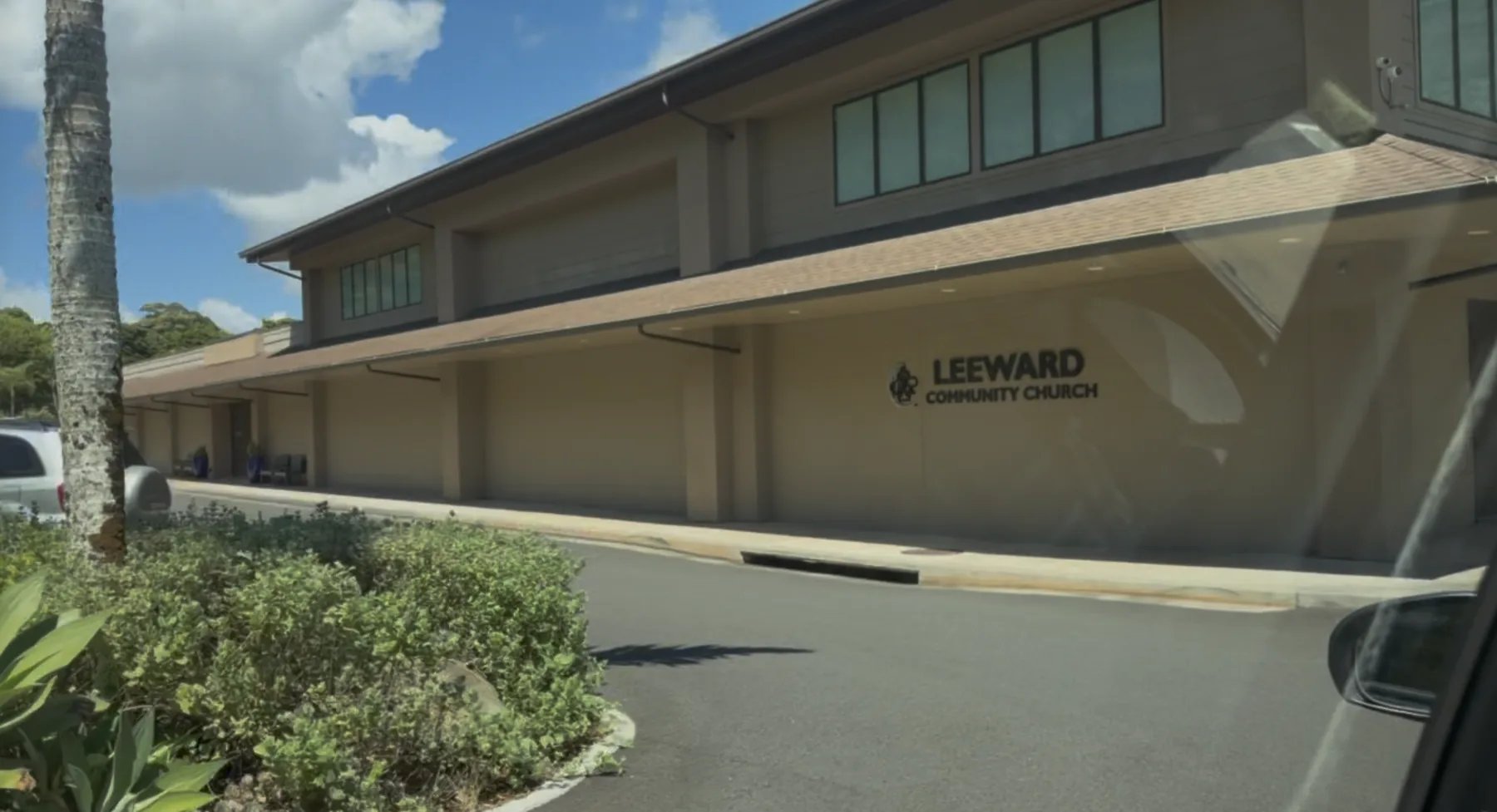 Leeward Community Church seen from the team van after landing on Oʻahu.