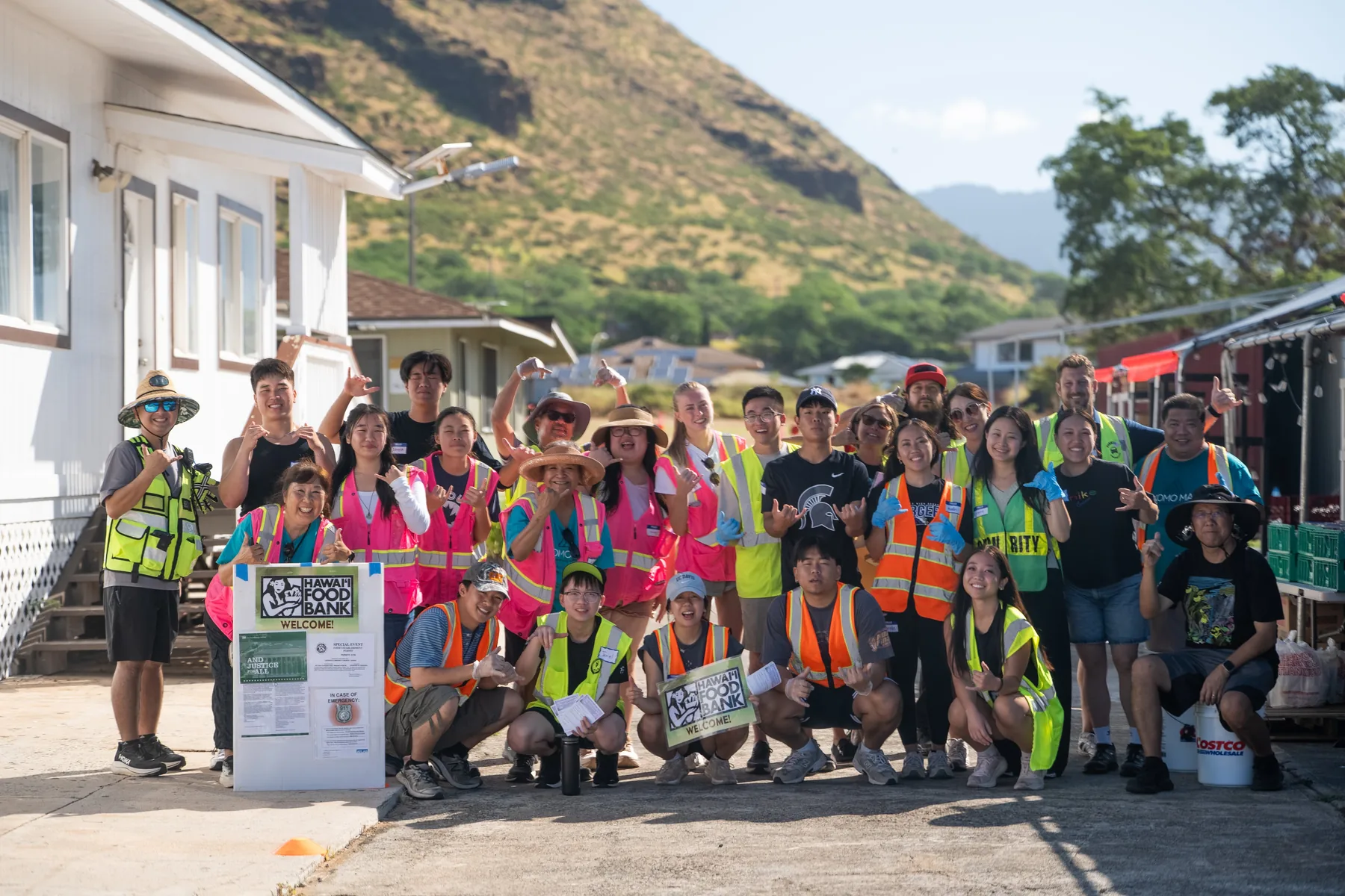 Volunteers posing together at the food drive.