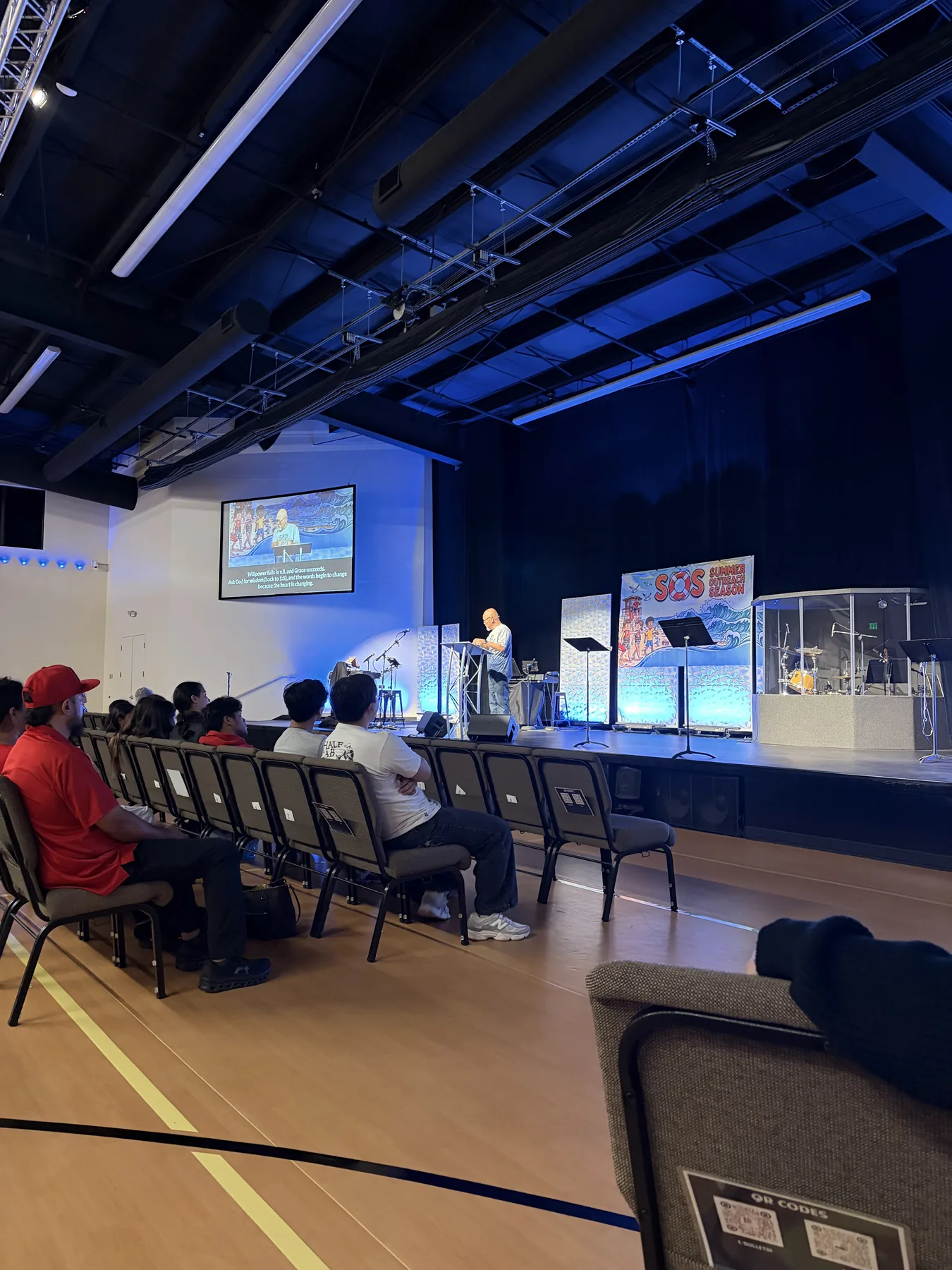 Inside Leeward Community Church during a Sunday service.